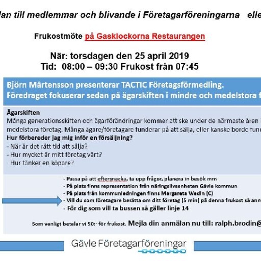 TACTIC Företagsförmedling om ägarskiften i mindre företag